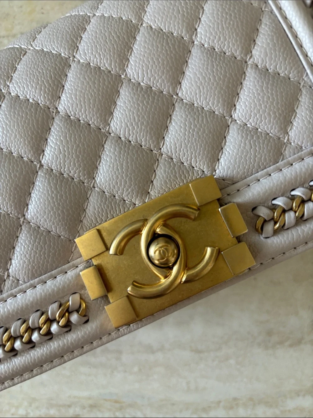 CHANEL Quilted Le Boy Flap Bag In quilted caviar | pale lilac